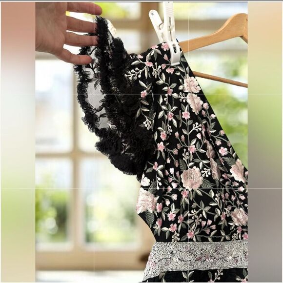 Mac Duggal Embroidered One Shoulder Gown Black Floral Lace up Dress NWT - Picture 6 of 16